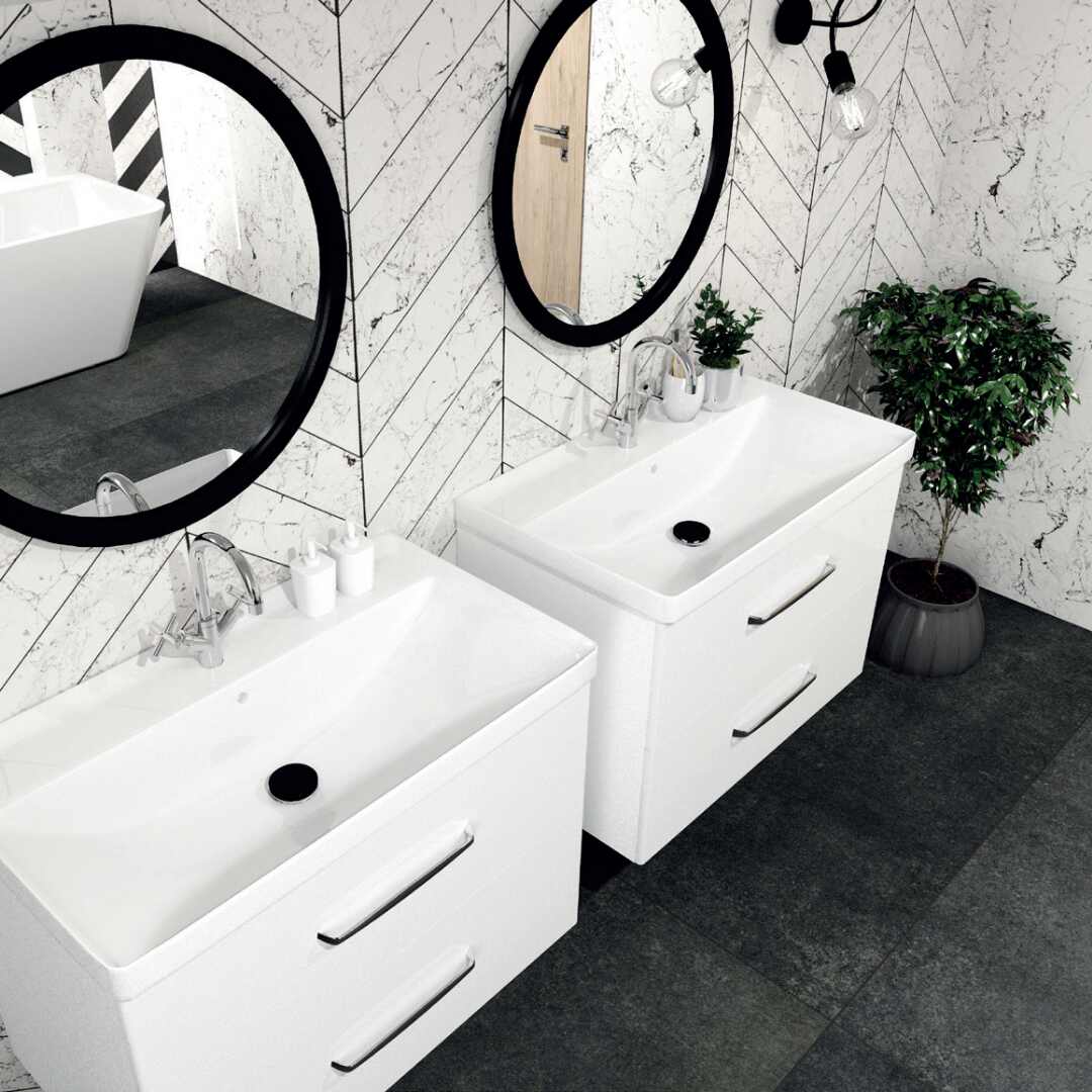 Modern bathroom vanity unit with basin and storage