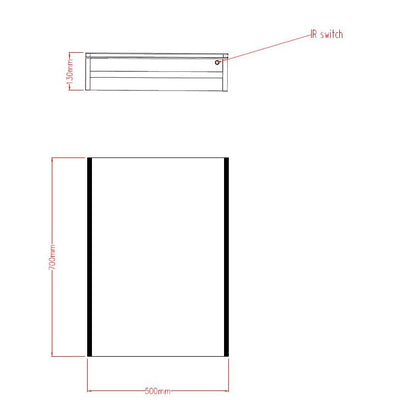 Eden Single Door LED Mirror Cabinet with Side Light Strips – technical drawing