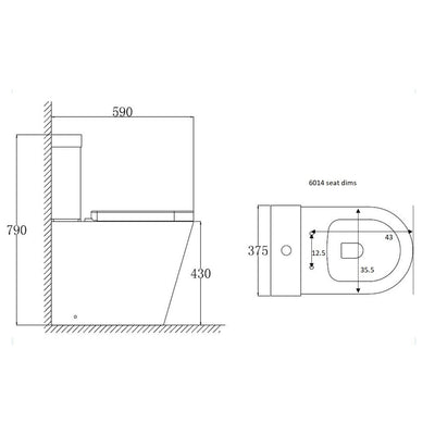 Ferrara Plus Rimless Close Coupled Toilet – Short Projection D-Shape (Semi-Comfort Height 46.5cm) dimensions