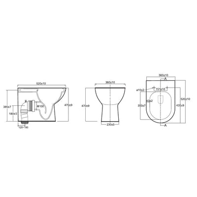 Tornio Rimless Back to Wall Toilet – D-Shape (Comfort Height 50.5cm) dimensions