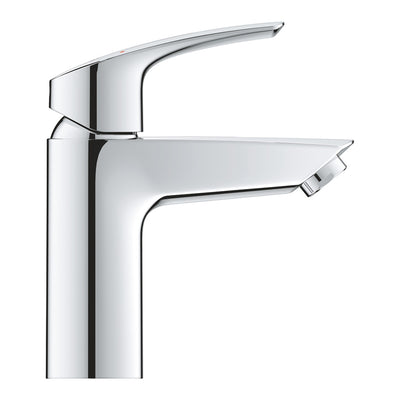 GROHE Eurosmart Basin Mixer S-Size in chrome - side profile showing the curved lever and spout