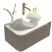 Flauto 870mm Wall Hung Curve Corner Vanity with Matte Basin - Soft Coffee