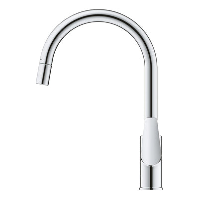 GROHE BauEdge Single-Lever Sink Mixer with Pull-Out Spout in chrome - front view