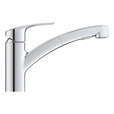 GROHE Eurosmart single-lever sink mixer in chrome - side view with the pull-out spout extended