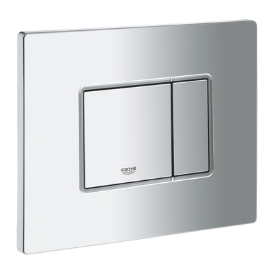 GROHE Skate Cosmopolitan Flush Plate in chrome - angled view of the horizontal dual-flush buttons