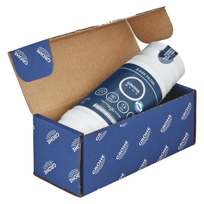 GROHE Blue Filter S-Size 600 L Replacement Cartridge - cartridge shown in its opened GROHE branded box