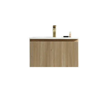 Flauto Fluted Wall Hung Vanity & Matte Basin - Country Oak - 600mm