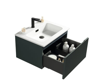 Flauto Fluted Wall Hung Vanity & Matte Basin - Midnight Shadow - 600mm