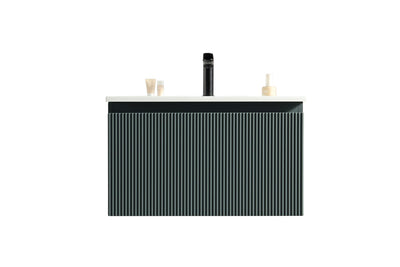 Flauto Fluted Wall Hung Vanity & Matte Basin - Smoked Sage - 600mm