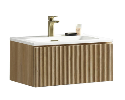 Flauto Fluted Wall Hung Vanity & Matte Basin - Country Oak - 800mm