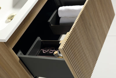 Flauto Fluted Wall Hung Vanity & Matte Basin - Country Oak - 800mm