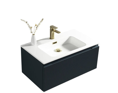 Flauto Fluted Wall Hung Vanity & Matte Basin - Midnight Shadow - 800mm