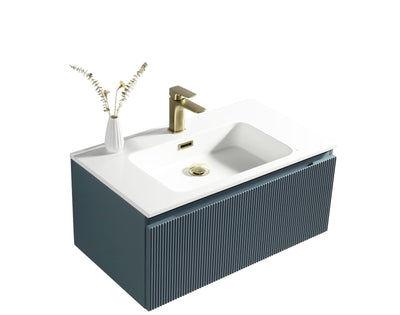 Flauto Fluted Wall Hung Vanity & Matte Basin - Smoked Sage - 800mm