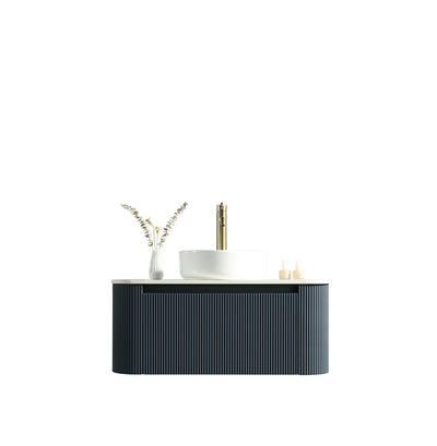 Flauto Fluted Curve Corner Vanity with Sintered Stone Counter Top - Midnight Shadow - 870mm