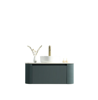 Flauto Fluted Curve Corner Vanity with Sintered Stone Counter Top - Smoked Sage - 870mm