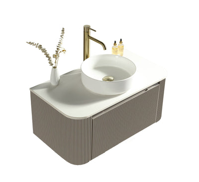 Flauto Fluted Curve Corner Vanity with Sintered Stone Counter Top - Soft Coffee - 870mm