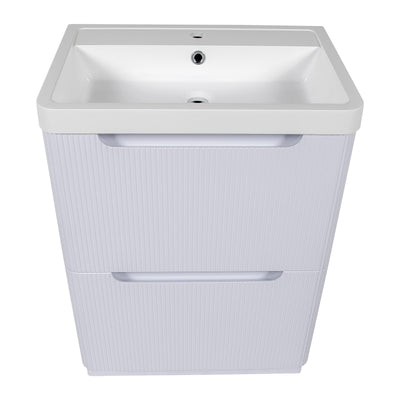 Monza Fluted Floor Standing Vanity Unit & Basin - White Gloss - 600mm