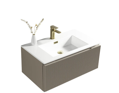 Flauto Fluted Wall Hung Vanity & Matte Basin - Soft Coffee - 800mm