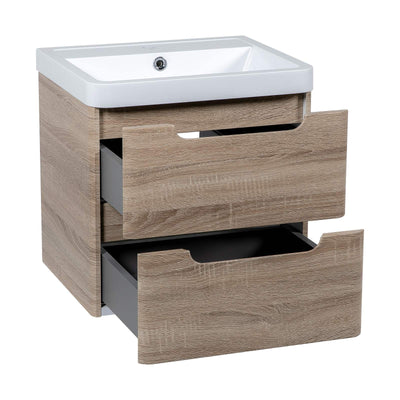 Monza Wall Hung Vanity Unit & Basin - Country Oak - 500mm