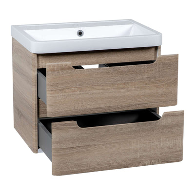 Monza Wall Hung Vanity Unit & Basin - Country Oak - 600mm