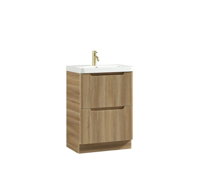 Monza Fluted Floor Standing Vanity Unit & Basin - Country Oak - 600mm