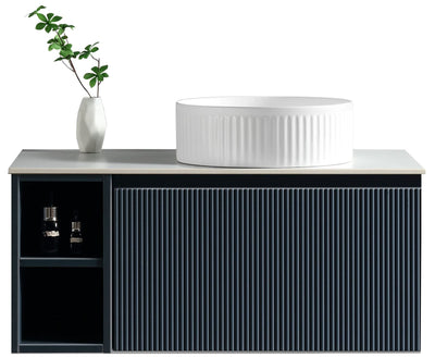 Flauto 800mm Wall Hung Vanity with Side Storage & Sintered Stone Counter Top - Midnight Shadow - Right Hand