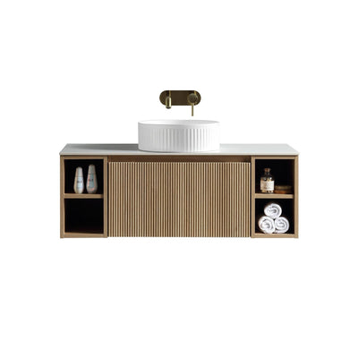 Flauto Wall Hung Vanity with 2 Side Storage & Sintered Stone Counter Top - Country Oak - 1000mm