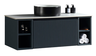 Flauto Wall Hung Vanity with 2 Side Storage & Sintered Stone Counter Top - Midnight Shadow - 1000mm