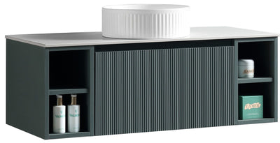 Flauto Wall Hung Vanity with 2 Side Storage & Sintered Stone Counter Top - Smoked Sage - 1000mm