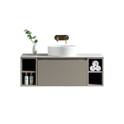 Flauto Wall Hung Vanity with 2 Side Storage & Sintered Stone Counter Top - Soft Coffee - 1000mm