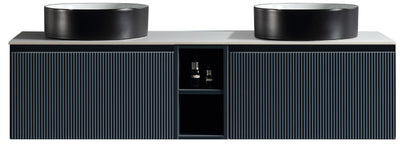 Flauto 1400mm Wall Hung Double Vanity with Storage Box & Sintered Stone Counter Top - Midnight Shadow - 1400mm
