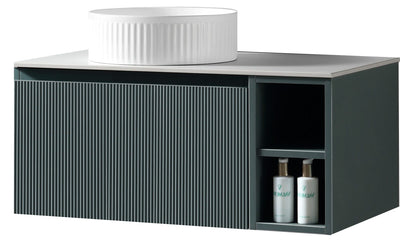 Flauto 800mm Wall Hung Vanity with Side Storage & Sintered Stone Counter Top - Smoked Sage - Left Hand