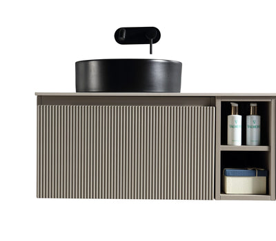 Flauto 800mm Wall Hung Vanity with Side Storage & Sintered Stone Counter Top - Soft Coffee - Left Hand