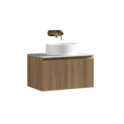 Flauto Fluted Wall Hung Vanity with Sintered Stone Counter Top - Country Oak - 600mm
