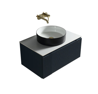 Flauto Fluted Wall Hung Vanity with Sintered Stone Counter Top - Midnight Shadow - 600mm