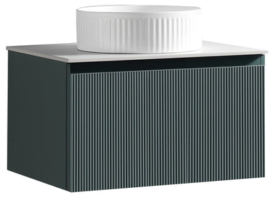 Flauto Fluted Wall Hung Vanity with Sintered Stone Counter Top - Smoked Sage - 600mm