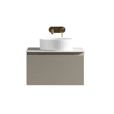 Flauto Fluted Wall Hung Vanity with Sintered Stone Counter Top - Soft Coffee - 600mm
