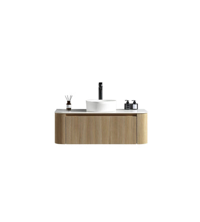 Flauto Fluted Curve Corner Vanity with Sintered Stone Counter Top - Country Oak - 1070mm