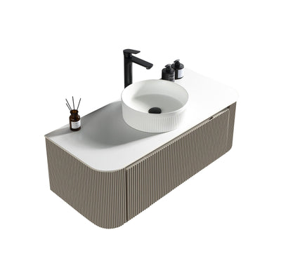 Flauto Fluted Curve Corner Vanity with Sintered Stone Counter Top - Soft Coffee - 1070mm
