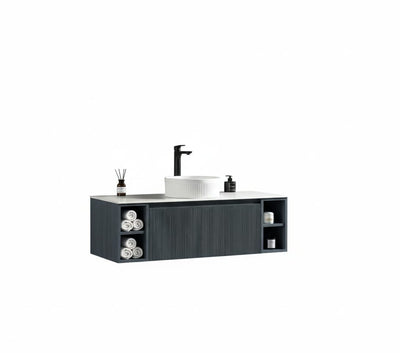 Flauto Wall Hung Vanity with 2 Side Storage & Sintered Stone Counter Top - Midnight Shadow - 1200mm