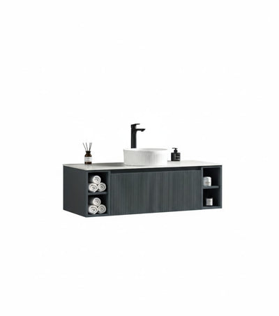 Flauto Wall Hung Vanity with 2 Side Storage & Sintered Stone Counter Top - Smoked Sage - 1200mm