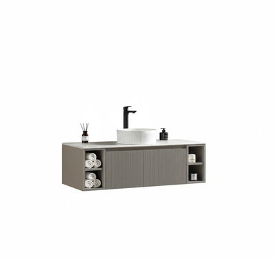 Flauto Wall Hung Vanity with 2 Side Storage & Sintered Stone Counter Top - Soft Coffee - 1200mm