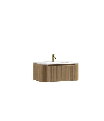 Flauto Wall Hung Curve Corner Vanity & Matte Basin - Country Oak - 870mm