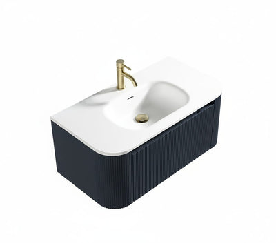 Flauto Wall Hung Curve Corner Vanity & Matte Basin - Midnight Shadow - 870mm