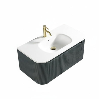 Flauto Wall Hung Curve Corner Vanity & Matte Basin - Smoked Sage - 870mm