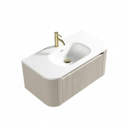 Flauto Wall Hung Curve Corner Vanity & Matte Basin - Soft Coffee - 870mm