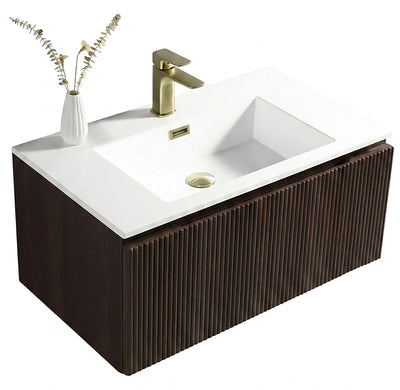 Flauto Fluted Wall Hung Vanity & Matte Basin - Espresso Oak - 800mm