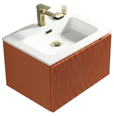 Flauto Fluted Wall Hung Vanity & Matte Basin - Bruciata Orange - 600mm