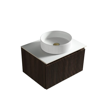 Flauto Fluted Wall Hung Vanity with Sintered Stone Counter Top - Espresso Oak - 600mm