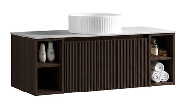 Flauto Wall Hung Vanity with 2 Side Storage & Sintered Stone Counter Top - Espresso Oak - 1000mm